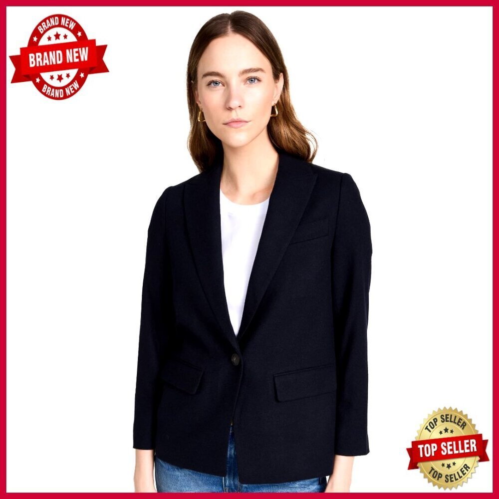 Boyfriend Blazer, Wool Blend, Long Sleeve, Button Closure, Padded Shoulders